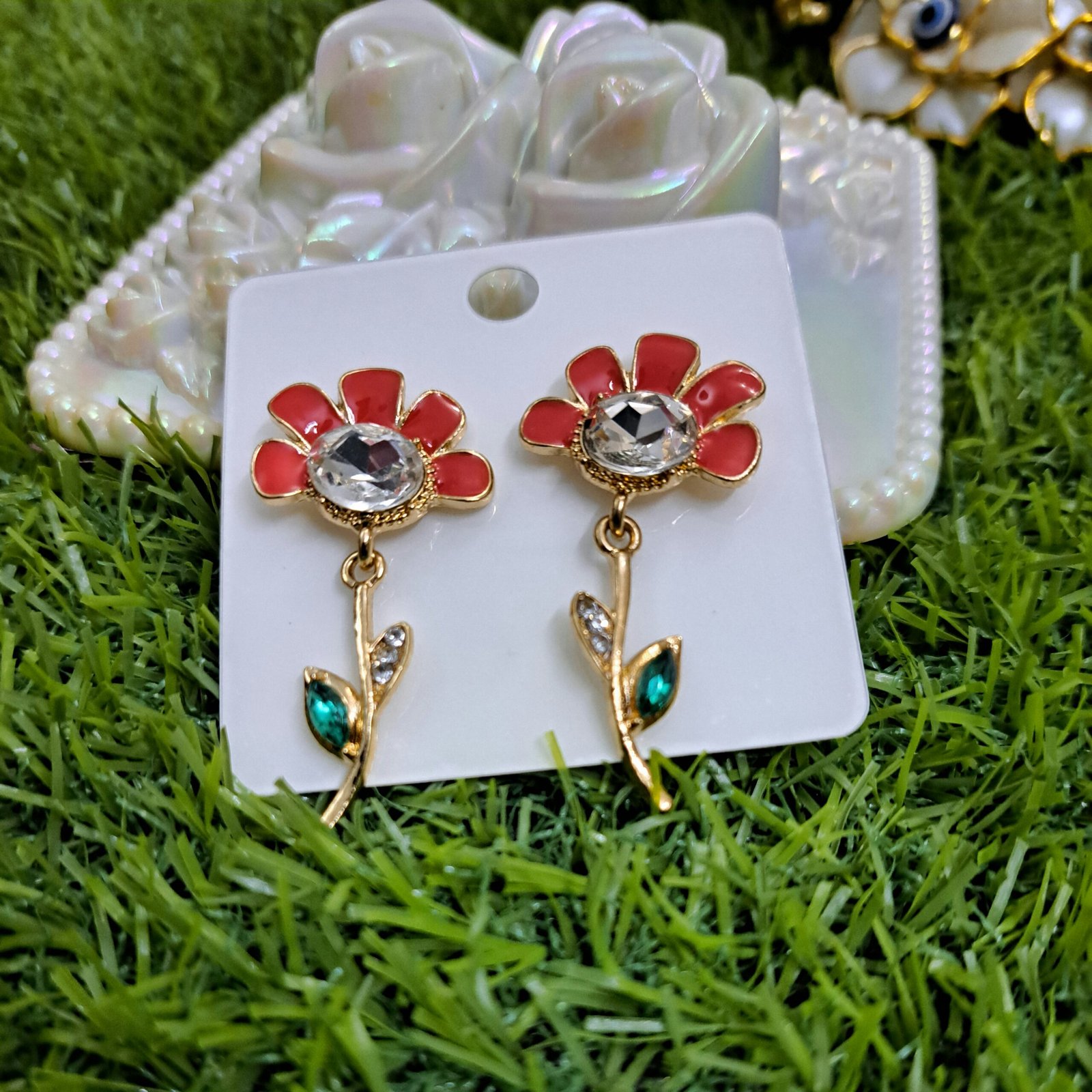 Flower Fantasy Leafy Coral Earrings - Orange - Image 2