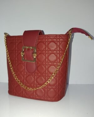 Trendy Maroon Quilted Crossbody Bag with Gold Chain & Buckle
