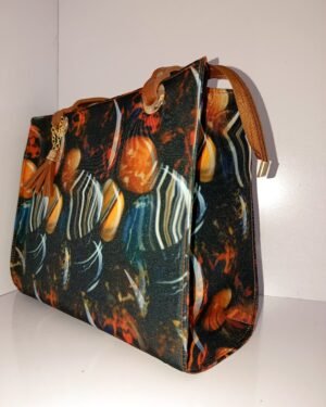 Artistic Print Tote Bag with Tassel Charm