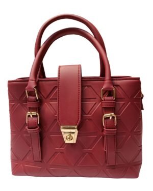 Maroon Shoulder Bag with Geometric Pattern and Pouch