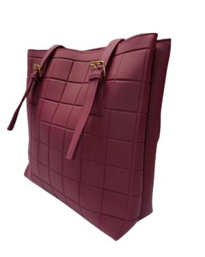 Large Maroon Black Tote Bag for Women – Textured Shoulder Handbag