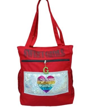 Red Sequin Heart Tote Bag – Multi-Pocket Shoulder Bag