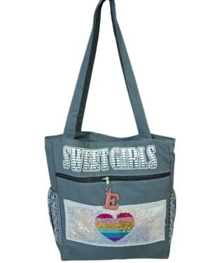 Grey Sequin Heart Tote Bag – Multi-Pocket Shoulder Bag