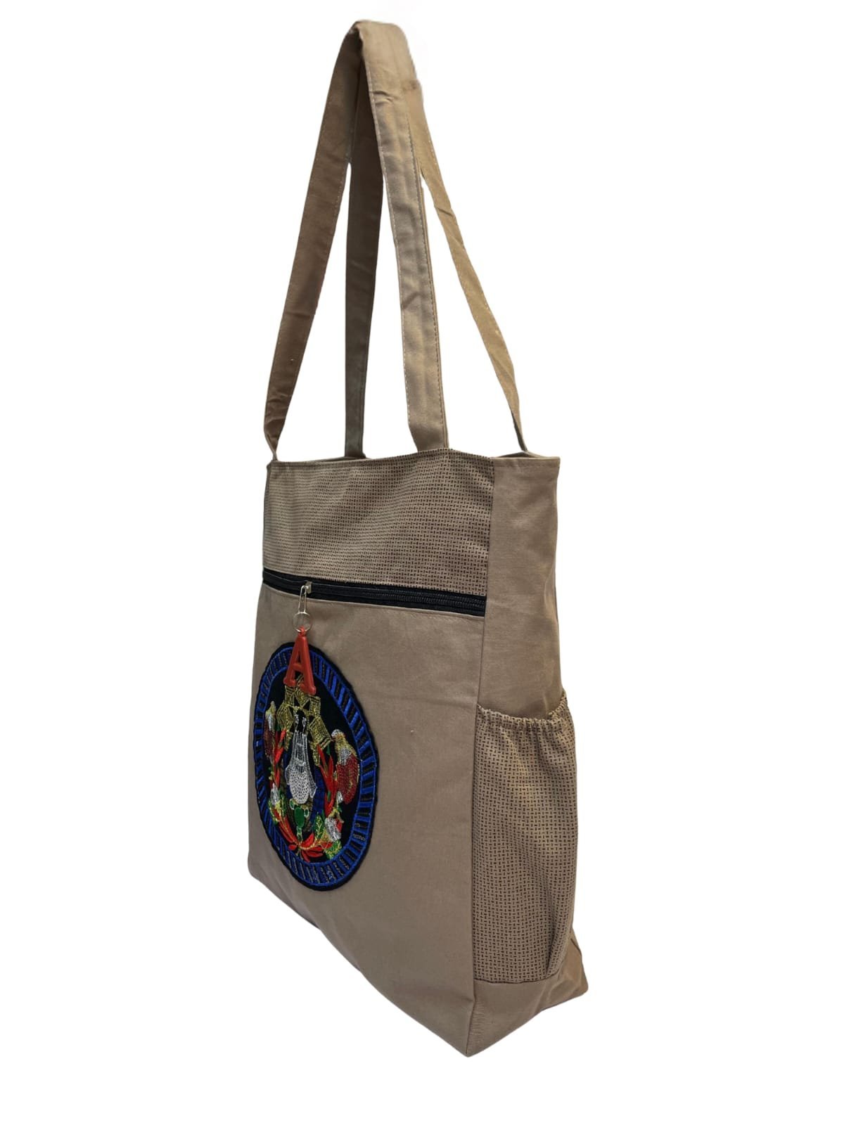 Beige Embroidered Tote Bag – Multi-Pocket Shoulder Handbag - Image 2