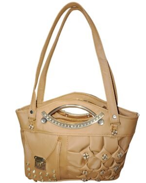 Camel Brown Designer Handbag for Women – Stylish Shoulder & Hand Carry Bag with Golden Detailing