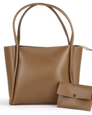 Camel Brown Tote Bag with Matching Pouch