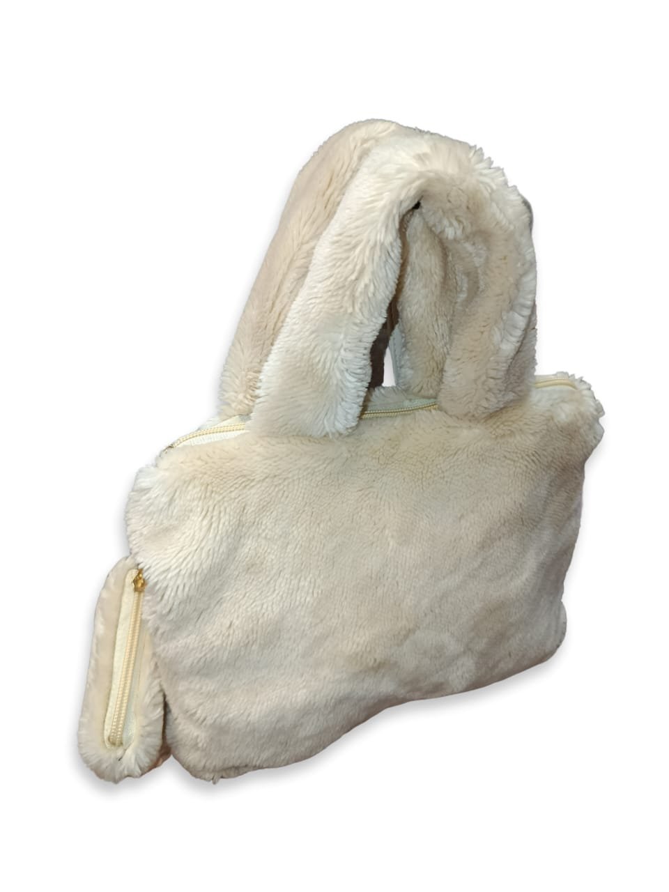 White Faux Fur Handbag for Women with Mini Pouch & Long Strap | Elegant Winter Soft Tote - Image 2