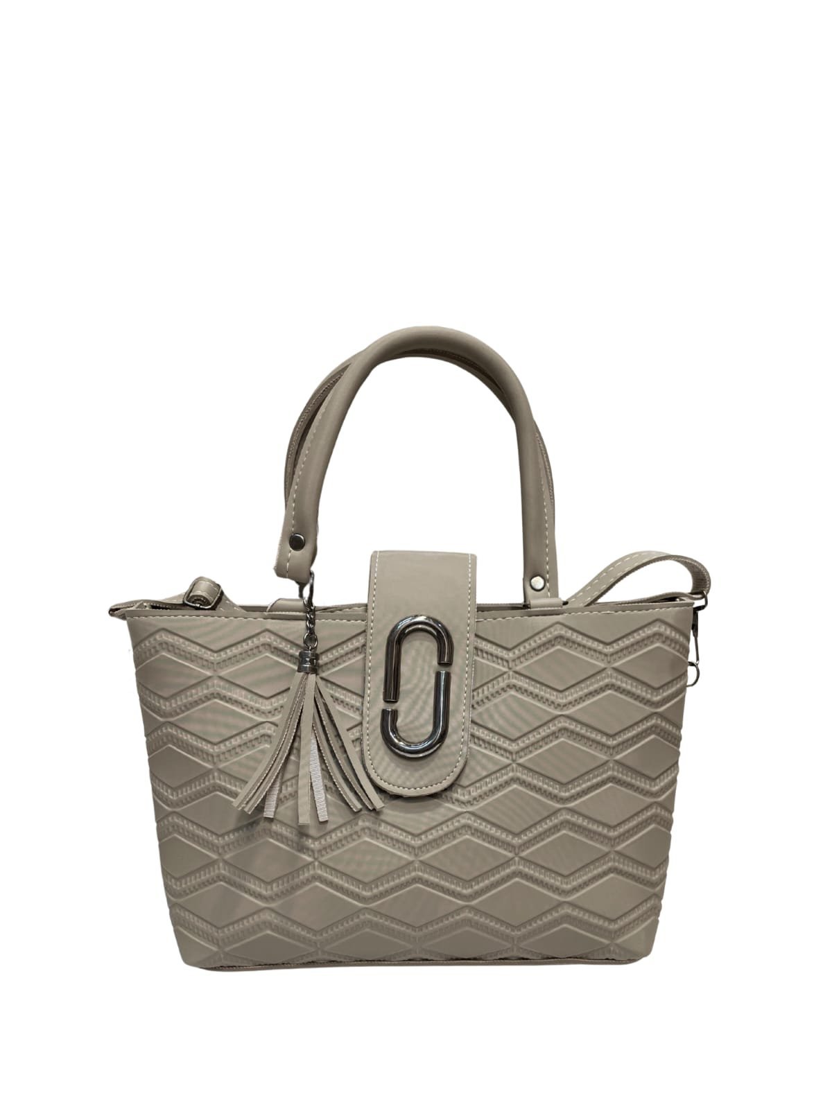Grey Handbag for Women – Stylish Shoulder & Crossbody Bag with Tassel Charm