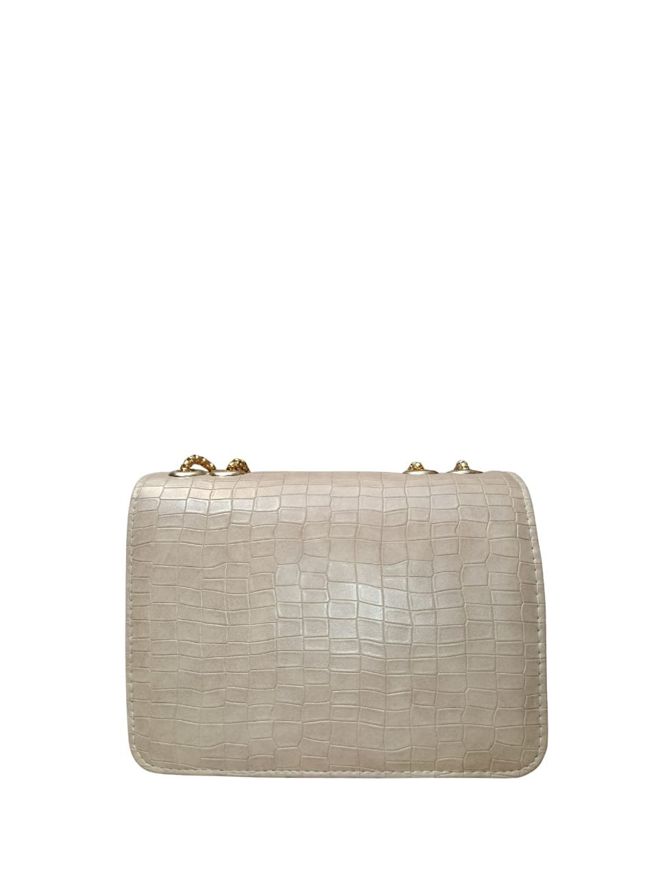 Chic Croc-Textured Beige Shoulder Bag with Golden Chain Strap - Image 5