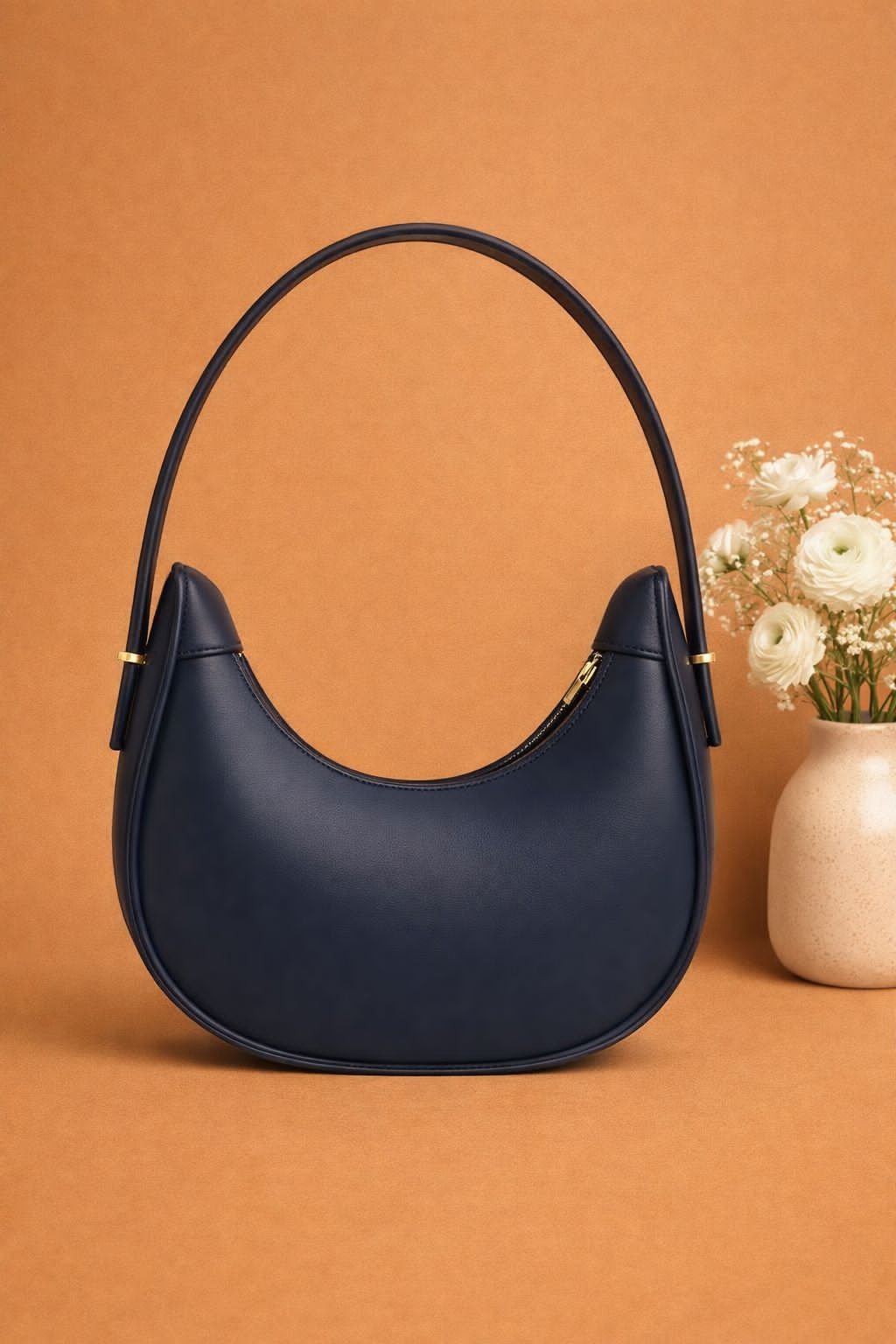 Blue Minimal Crescent Shoulder Bag for Women | Elegant Small Handbag for Everyday & Party Wear